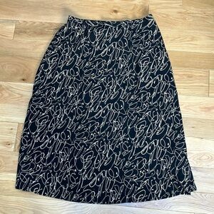Vintage Leslie Fay Black and Cream Patterned A-Line Skirt 16